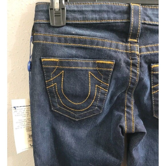 True Religion Straight Jeans -Red Orange Stitch-Lonestar Dark -Size 25- NWT $189 - Picture 10 of 13